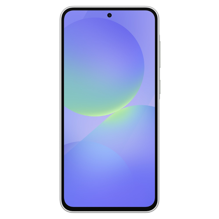 Smartphone Samsung Galaxy A36 5G branco com ecrã ligado.