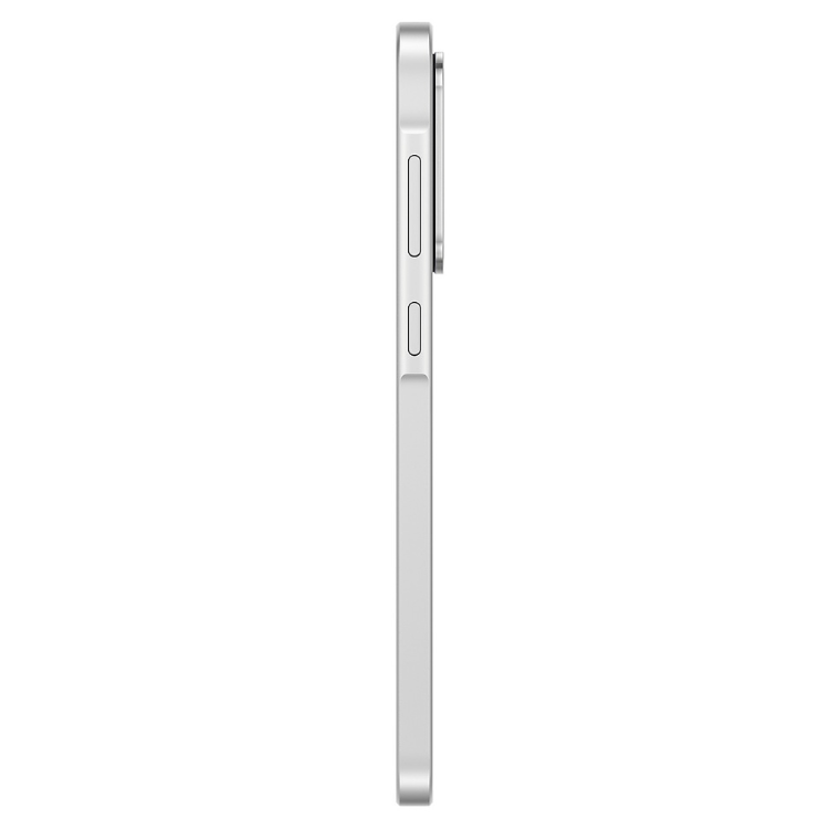 Samsung Galaxy A36 5G branco, lado direito com botoes e bandeja de cartão.