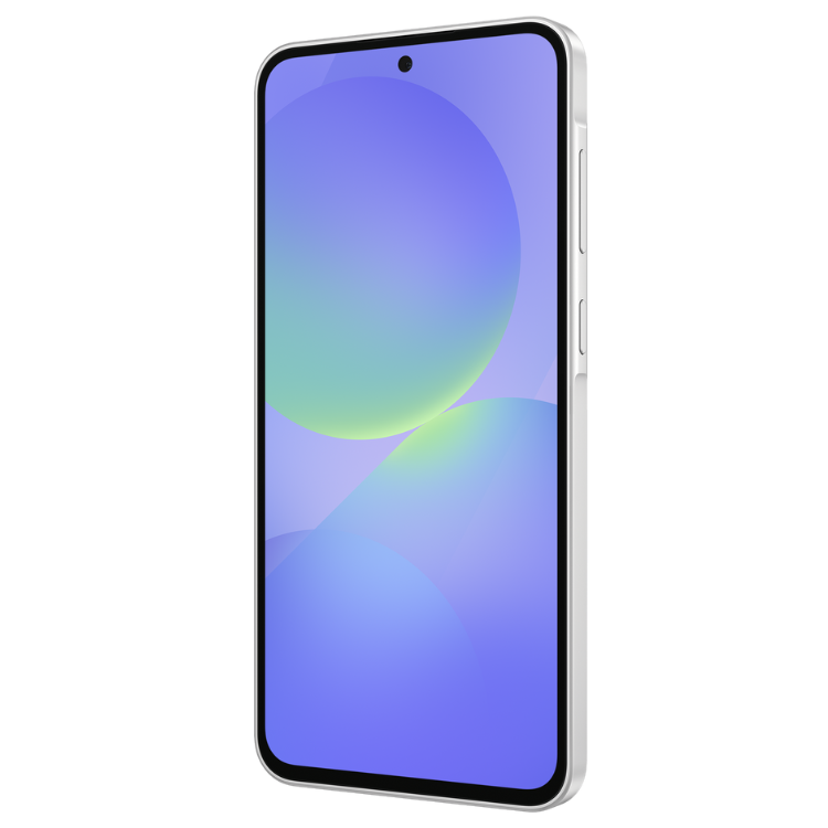 Samsung Galaxy A36 5G branco, smartphone com ecrã colorido e bordos finos.