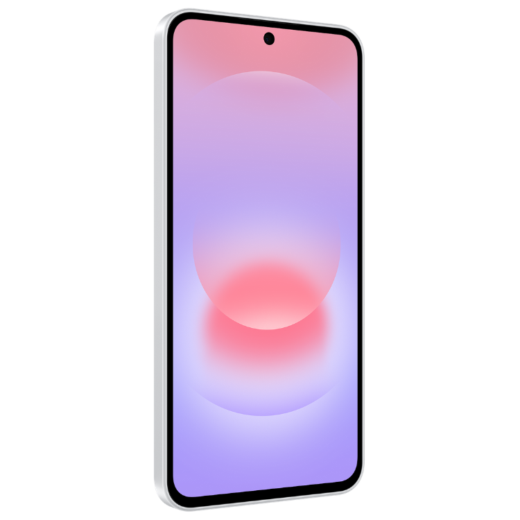 Samsung Galaxy A37 5G, smartphone branco com ecrã colorido.