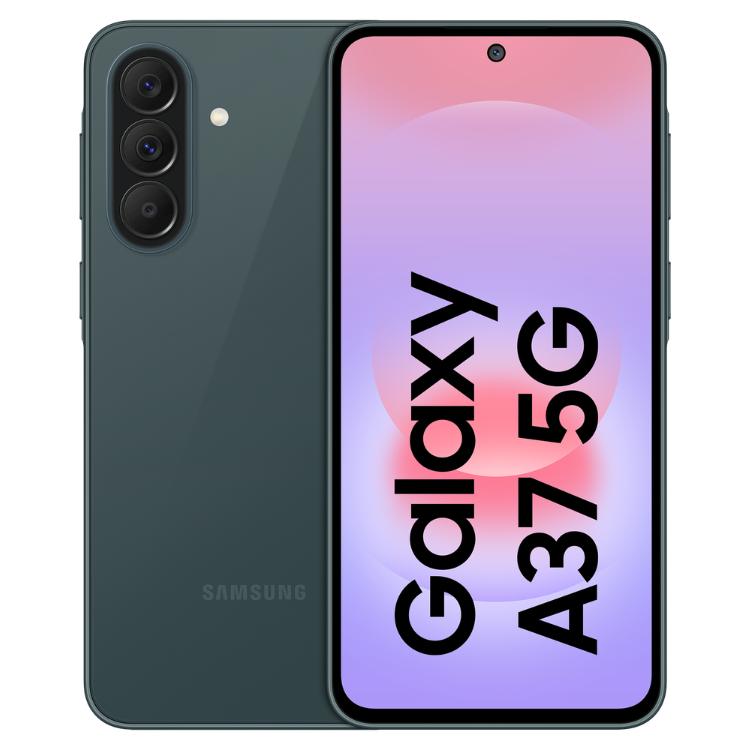 Samsung Galaxy A37 5G verde, 8GB/256GB, com câmaras triplas e ecrã colorido.