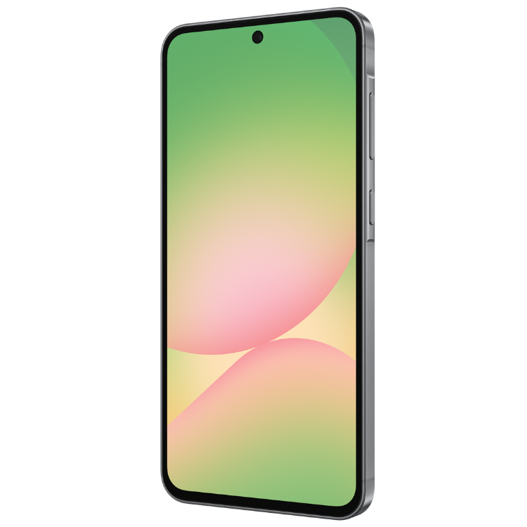 Samsung Galaxy A56 5G, ecrã de 6.7 polegadas com fundo verde e rosa, grafite, 8GB/256GB.
