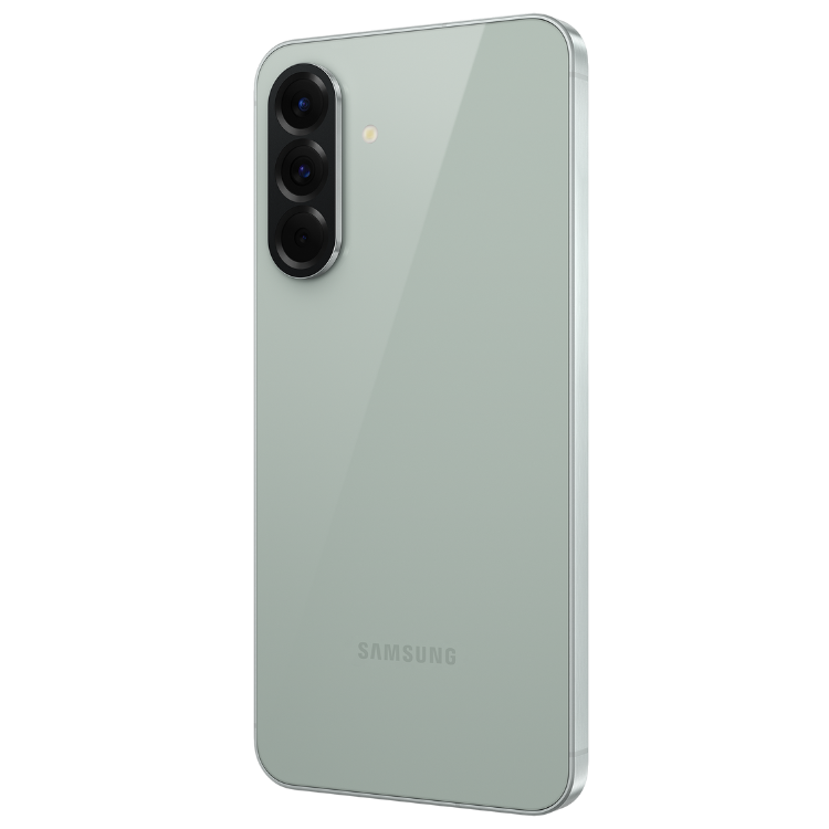 Samsung Galaxy A56 5G, verde, 8GB/256GB, câmera tripla, logotipo Samsung na parte inferior.
