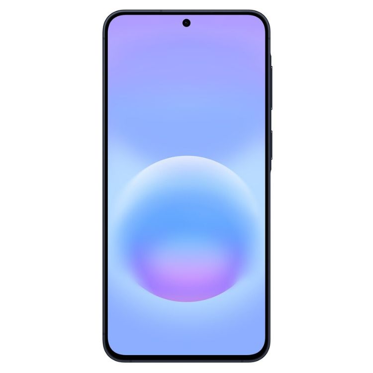 Samsung Galaxy A57 5G, smartphone azul escuro com ecrã de cores vibrantes.