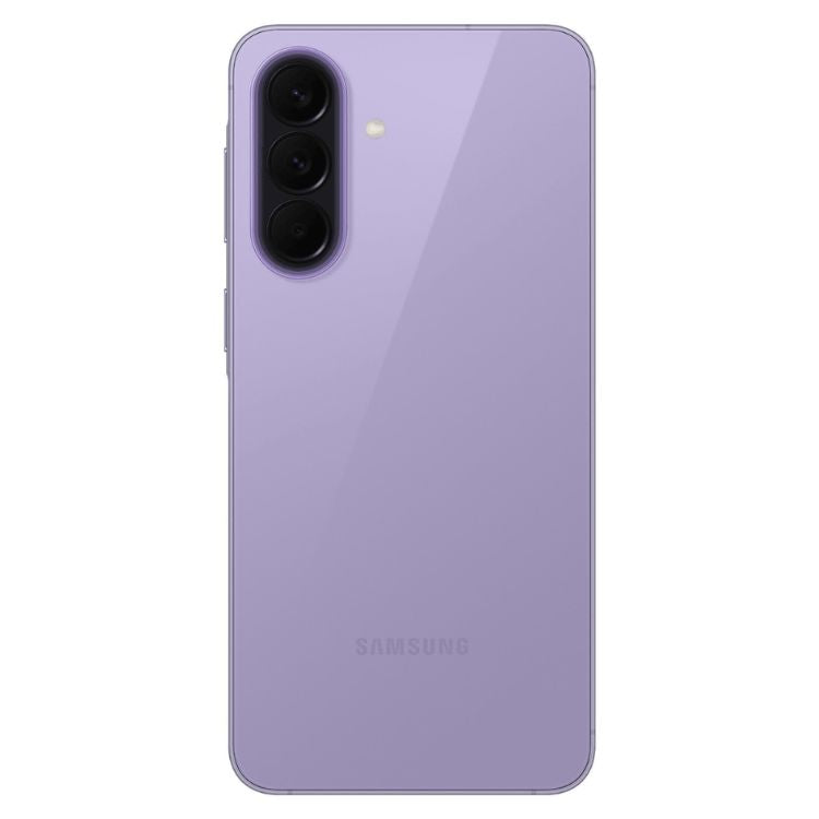 Samsung Galaxy A57 5G, roxo, 3 câmaras traseiras, logotipo na parte inferior.