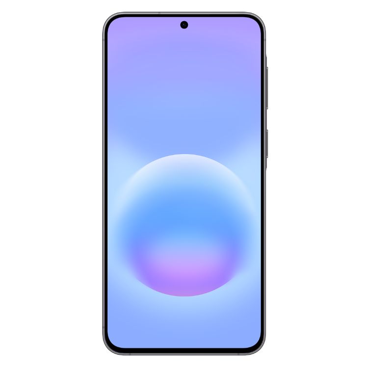 Samsung Galaxy A57 5G, smartphone cinzento com ecrã de tons de azul e violeta.