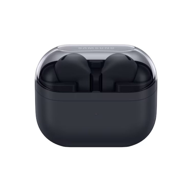 Auriculares Bluetooth Samsung Galaxy Buds 3 FE pretos em estojo.