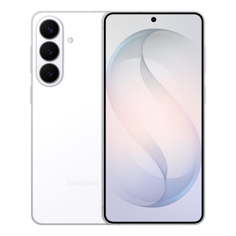 Samsung Galaxy S26 branco, 12GB/512GB, 5G, Dual Sim, vista frontal e traseira.