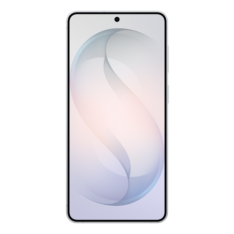 Samsung Galaxy S26, smartphone branco com ecrã de cores suaves e fundo claro.