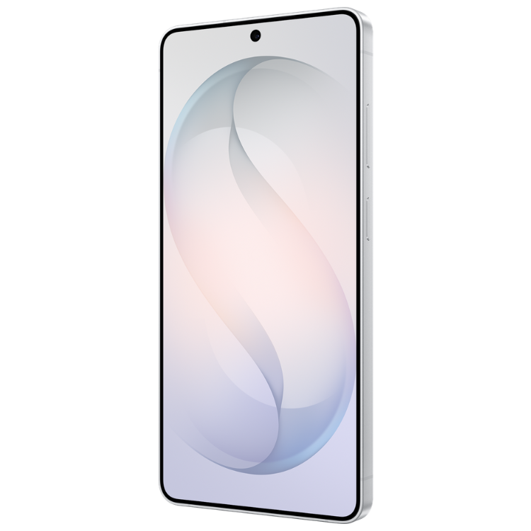 Samsung Galaxy S26 Ultra branco, smartphone com ecrã ligado.