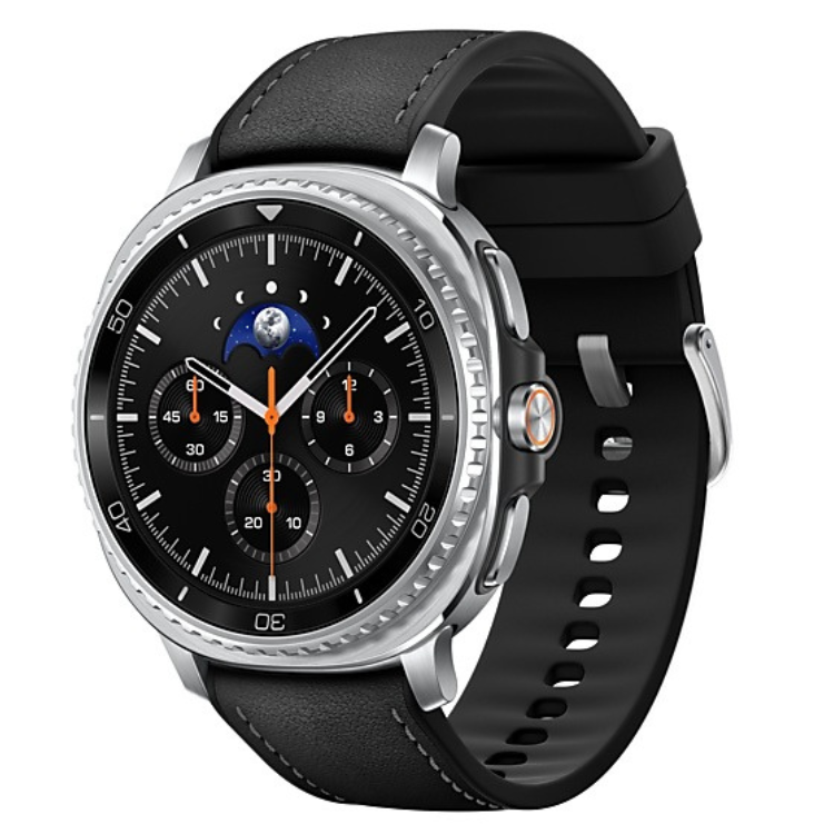 Smartwatch Samsung Galaxy Watch 8 Classic, preto, 46mm, com pulseira preta e detalhes prateados.