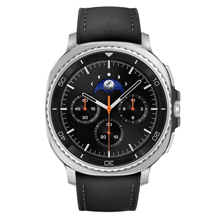 Smartwatch Samsung Galaxy Watch 8 Classic, preto, 46mm, com pulseira preta e detalhes em prata.