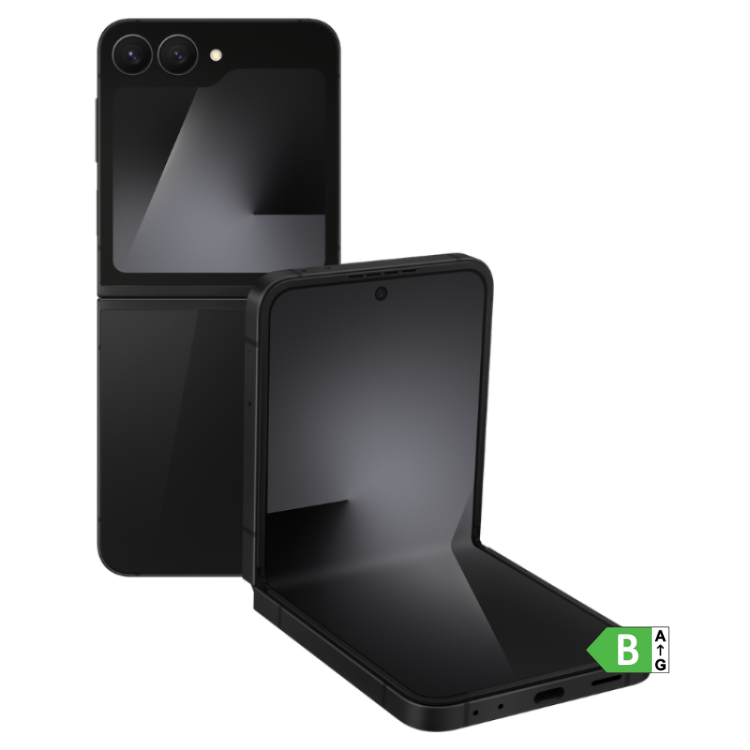Samsung Galaxy Z Flip7 FE 5G preto, smartphone dobrável em formato flip, 6.7 polegadas, 8GB/256GB.