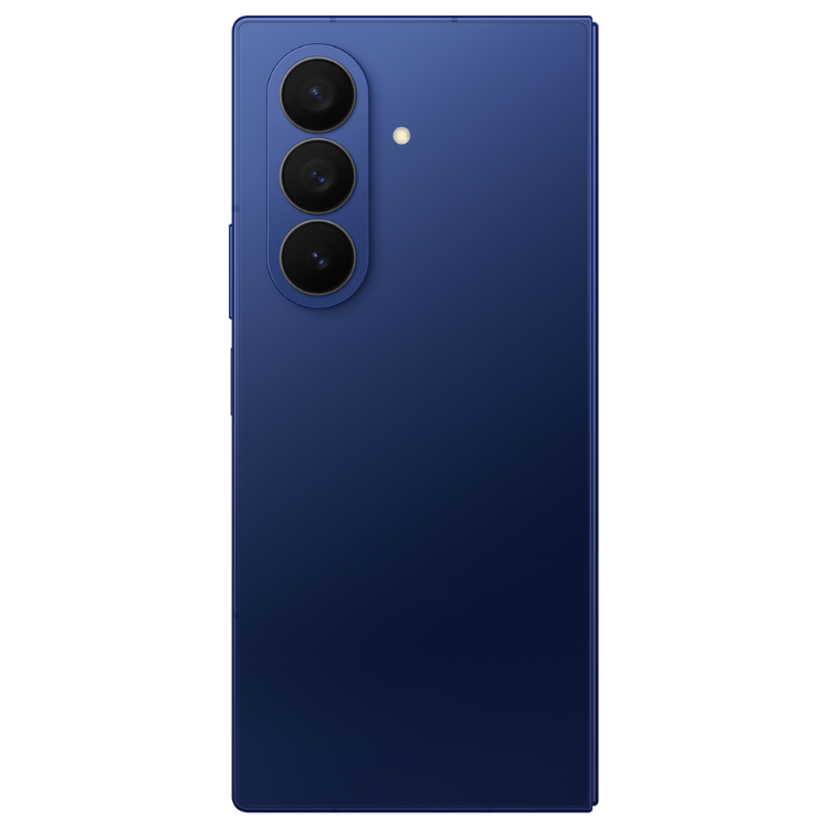 Samsung Galaxy Z Fold7 5G, azul, smartphone dobrável, 3 câmeras traseiras.
