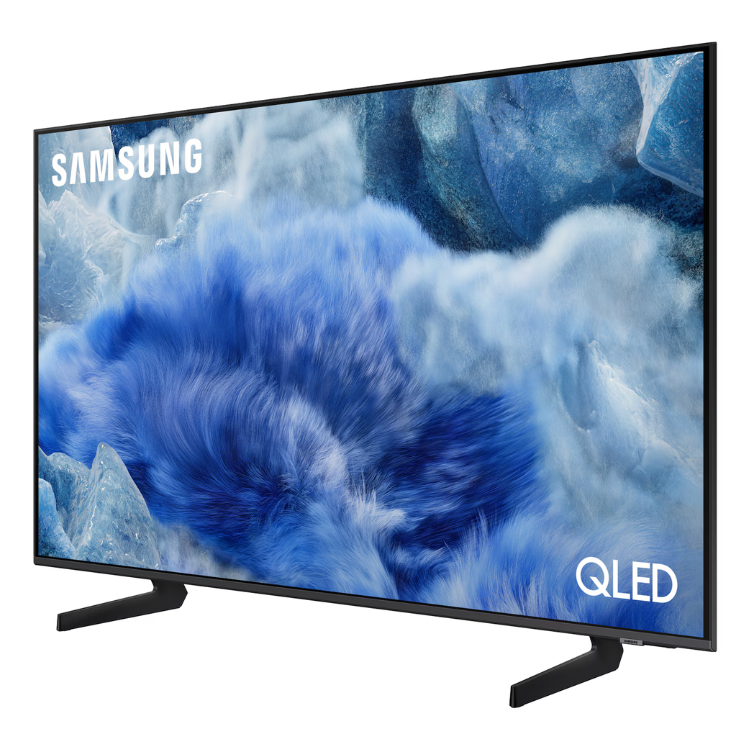 Televisão Samsung Q8F QLED 50" com imagem 4K de cenas de gelo e neve.