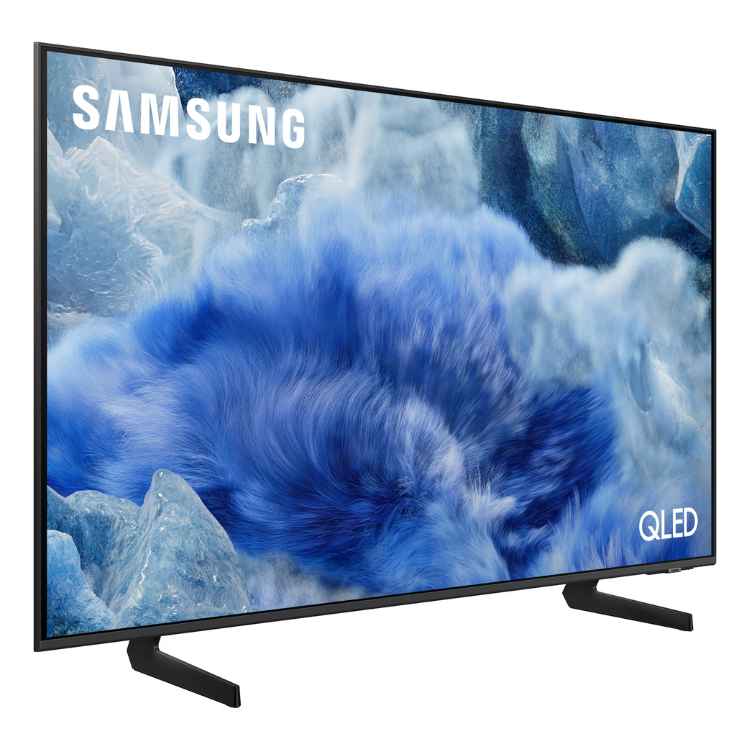 Televisão Samsung Q8F QLED 50" 4K com ecrã de cenas de gelo e neve.