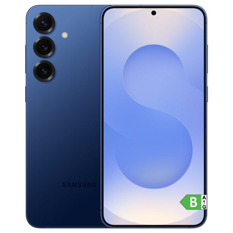 Samsung Galaxy S25 FE 5G, azul, 8GB/128GB, dual sim, três câmeras traseiras.