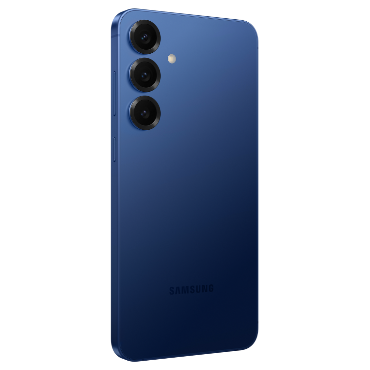 Samsung Galaxy S25 FE 5G, azul, 3 câmeras traseiras e marca Samsung.