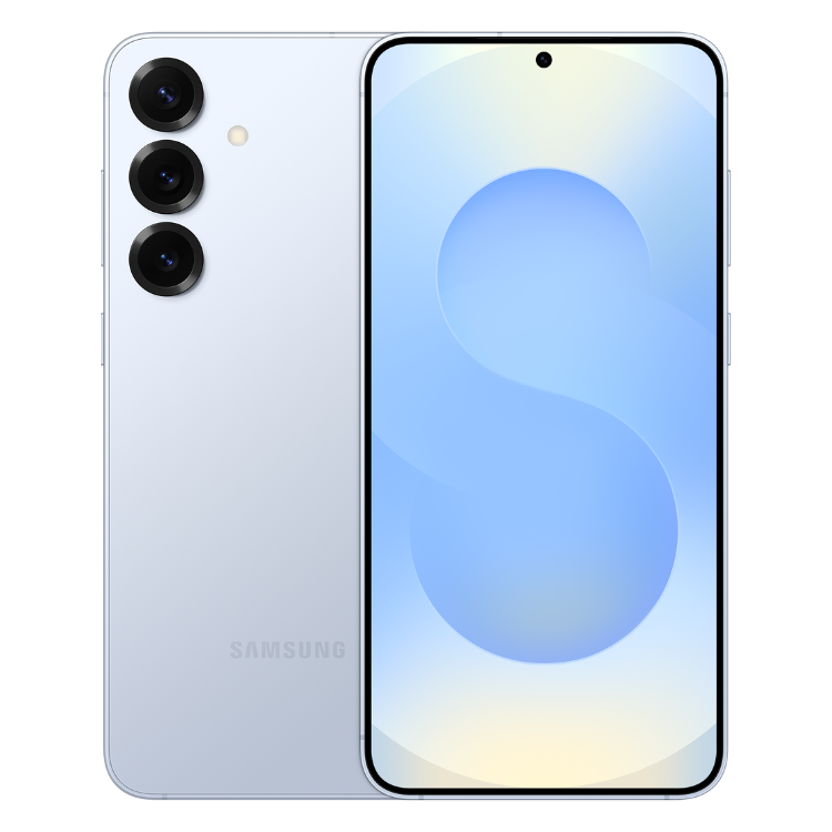 Samsung Galaxy S25, azul gelo, smartphone com ecrã Dynamic AMOLED 2X de 6.2 polegadas, 12GB/256GB, câmaras triplas.