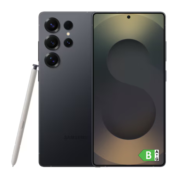 Samsung Galaxy S25 Ultra, smartphone preto com 4 câmeras, ecrã ligado e caneta stylus, 5G, Dual Sim.