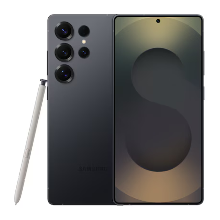 Samsung Galaxy S25 Ultra, preto, smartphone com caneta stylus, câmaras quádruplas.