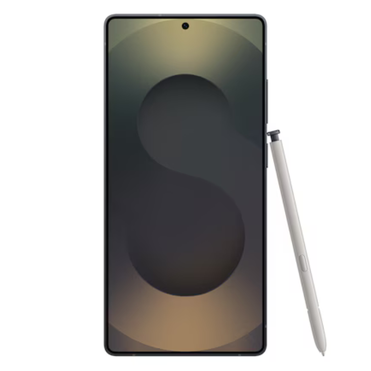 Samsung Galaxy S25 Ultra, smartphone preto com stylus branco, ecrã 6,8 polegadas Dynamic AMOLED 2X, processador Qualcomm Snapdragon 8 Gen 4.