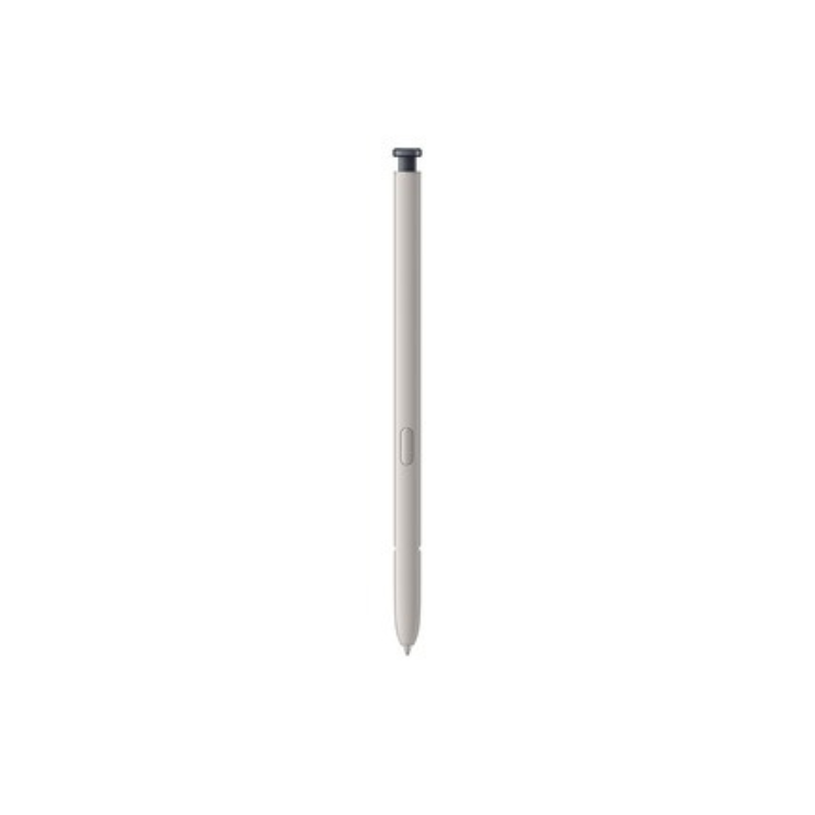 Caneta stylus cinza claro com ponta fina e botão lateral para Samsung Galaxy.