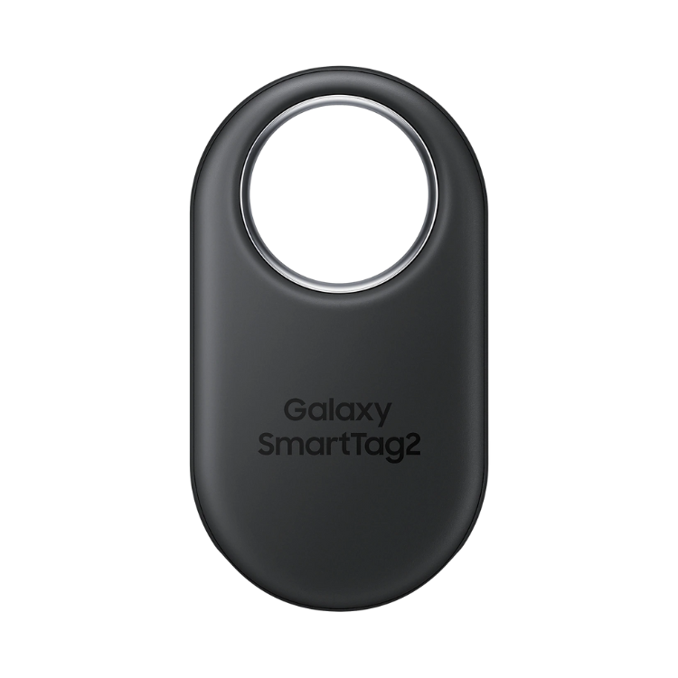 Localizador Samsung Galaxy SmartTag2 preto com círculo na parte superior.