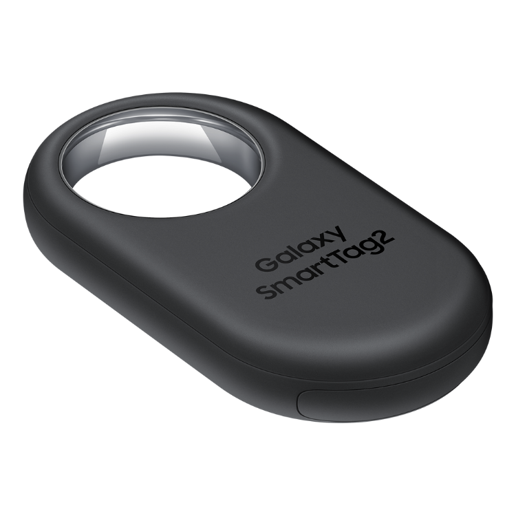 Localizador Samsung Galaxy SmartTag2 preto oval com furo.