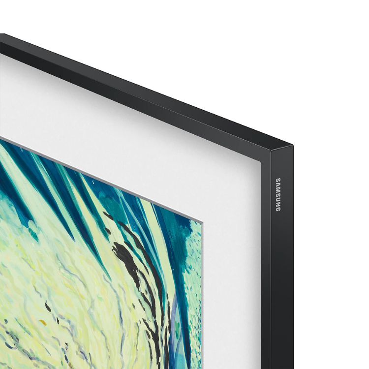 Televisão Samsung The Frame, 55 polegadas, QLED 4K, preto, com moldura fina e ecrã colorido.