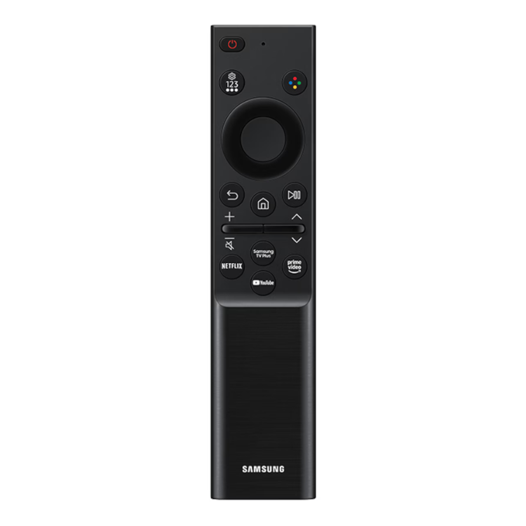 Controlo remoto preto Samsung com vários botões e logotipo.