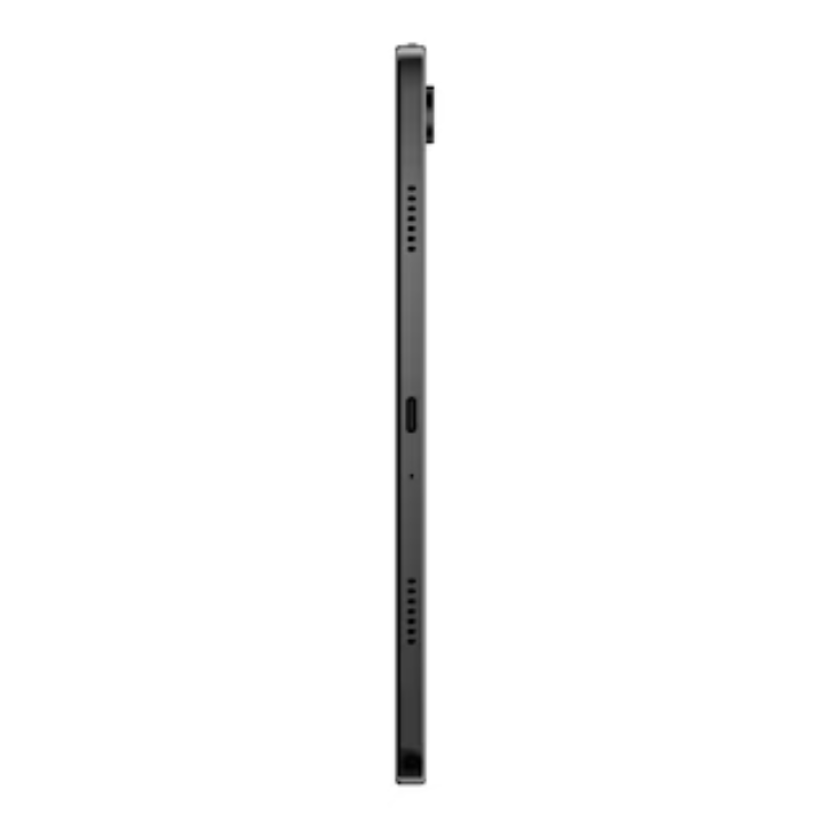 Tablet Samsung Tab A9+ X210R cinzento, lado direito com câmaras, botão e entradas.