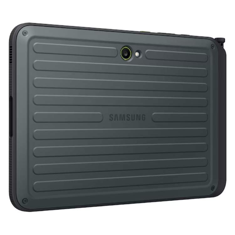 Tablet Samsung Tab Active5 Pro, costas, verde escuro, logótipo Samsung, câmara.