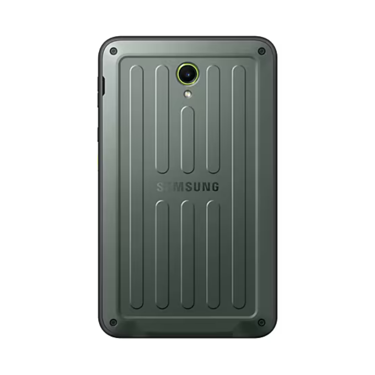 Tablet Samsung Tab Active 5 X300 verde, 6GB/128GB, Wi-Fi, parte traseira com câmara e marca Samsung.