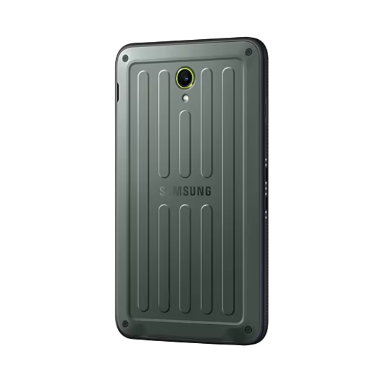 Tablet Samsung Tab Active 5 X300 verde, 6GB/128GB, Wi-Fi, com câmera e marca Samsung na parte traseira.
