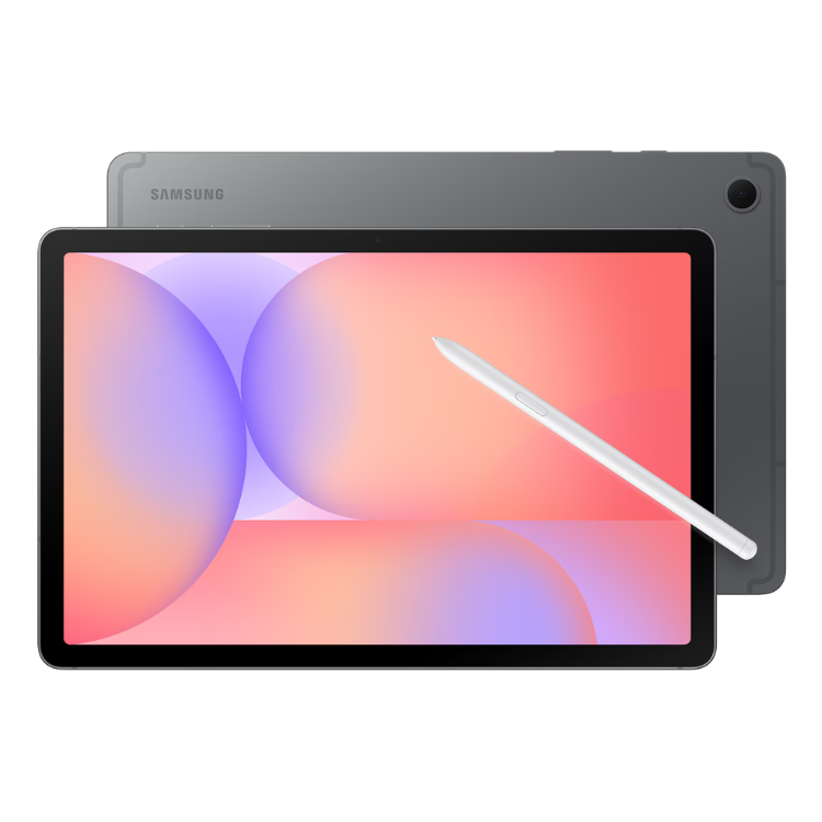 Tablet Samsung Galaxy Tab S10 Lite cinzento com caneta S-Pen e ecrã colorido.