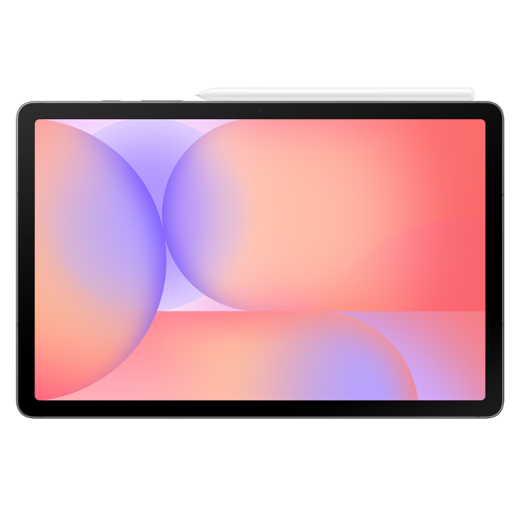 Tablet Samsung Galaxy Tab S10 Lite cinzento com ecrã colorido.