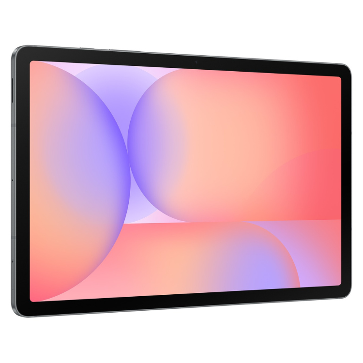 Tablet Samsung Galaxy Tab S10 Lite cinzento com ecrã colorido.