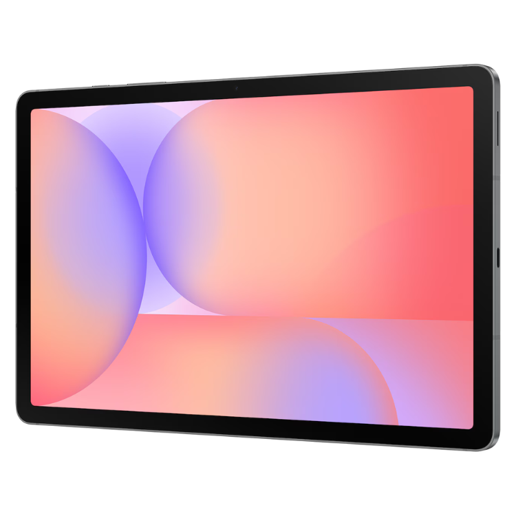 Tablet Samsung Galaxy Tab S10 Lite cinzento com ecrã colorido.