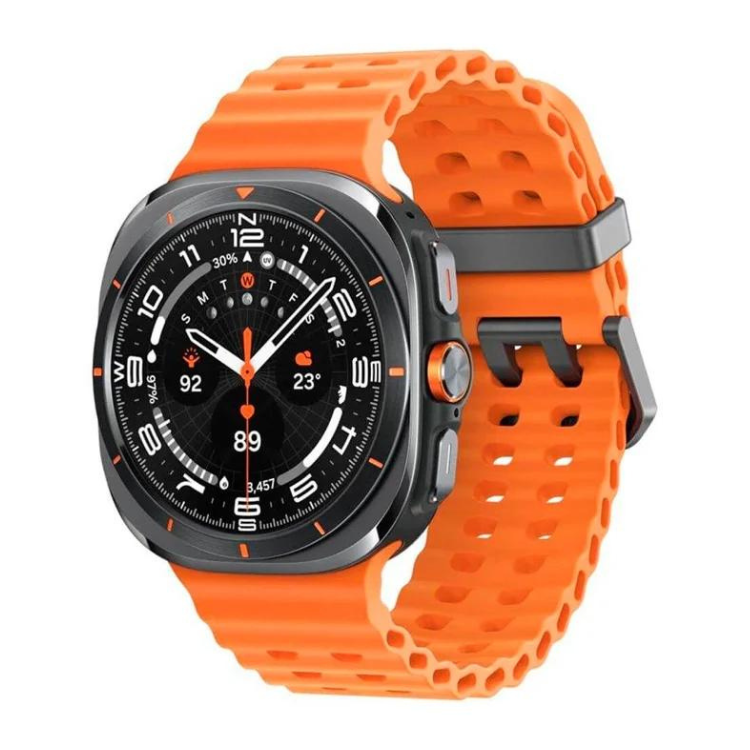 Smartwatch Samsung Galaxy Watch Ultra L705, pulseira laranja, mostrador preto com detalhes laranja.