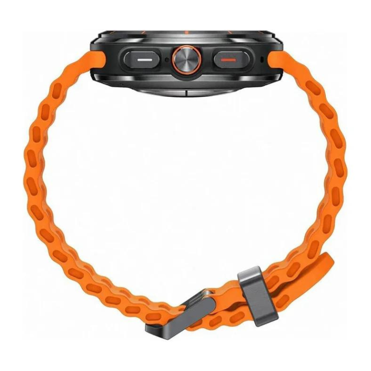 Pulseira laranja do smartwatch Samsung Galaxy Watch Ultra L705 com bracelete em titânio cinzento.