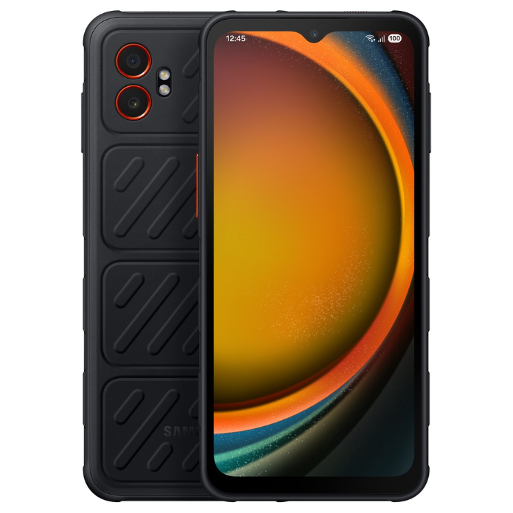 Smartphone Samsung Galaxy XCover 7 Pro 5G preto, 6.6 polegadas, 6GB/128GB, câmaras duplas e ecrã ligado.
