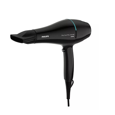 Philips DryCare Pro 2100W black hair dryer with blue accent.