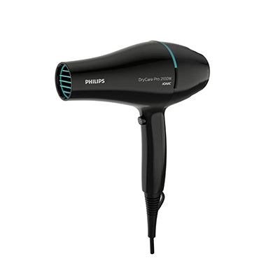 Black Philips hair dryer with 2100W, blue accents, and white logo.