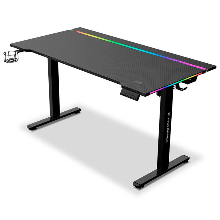 Secretária Gaming Elevatória Elétrica Alpha Gamer Zorya RGB 140cm Preto