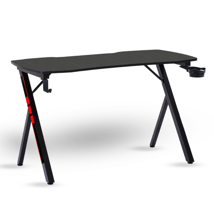 Black gaming desk with red accents, Napofix Yani, ergonomic design.