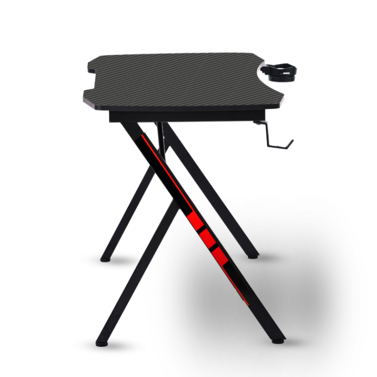 Black gaming desk with red accents, Napofix Yani, adjustable height setting.