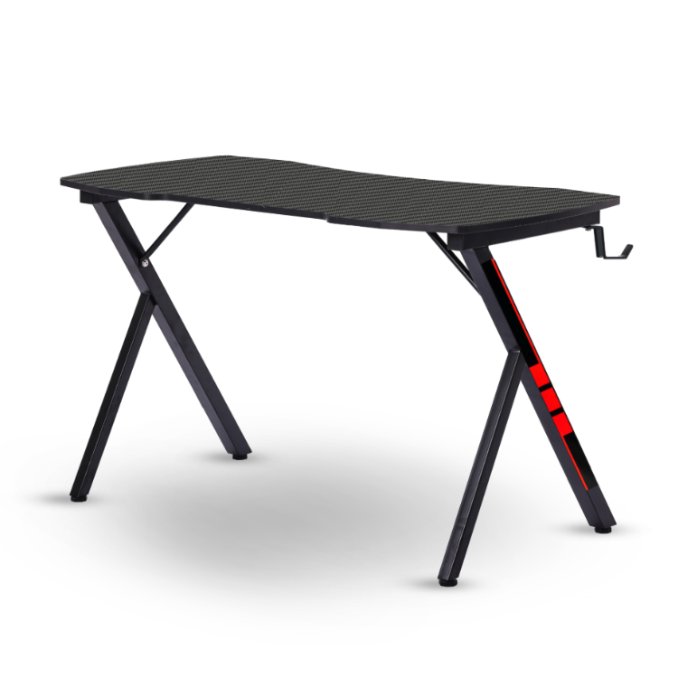 Black gaming desk with red accents, Napofix Yani, foldable legs.