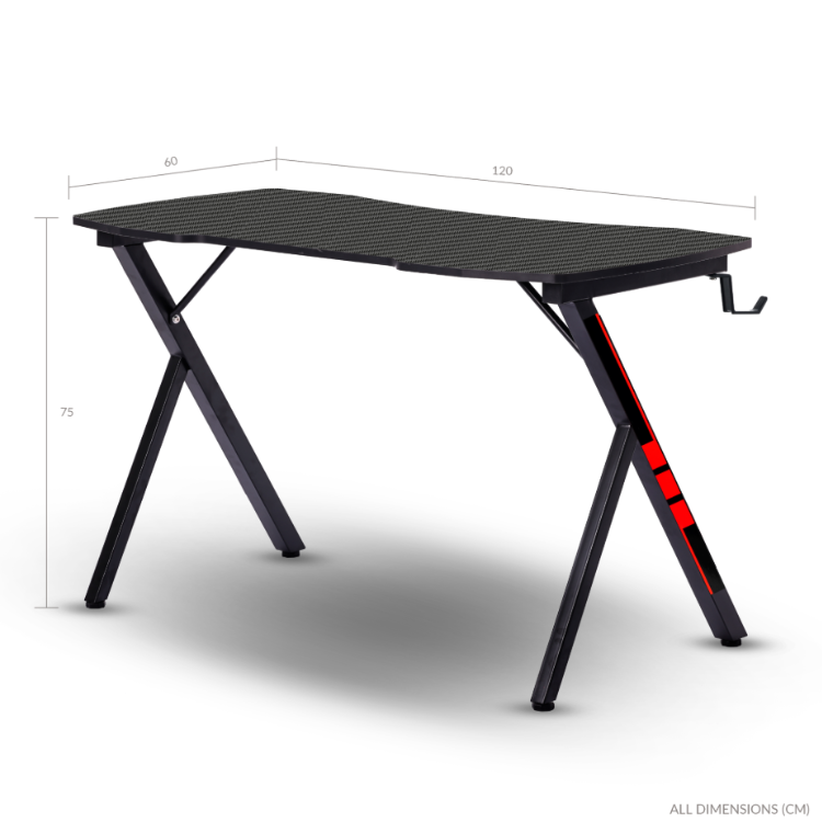 Black gaming desk with red accents, Napofix Yani, 120x60x75cm.