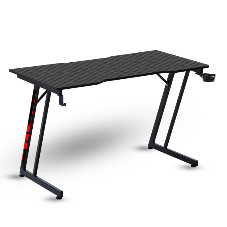 Black gaming desk, Napofix Zeti, 120x60cm, red accents, ergonomic design.